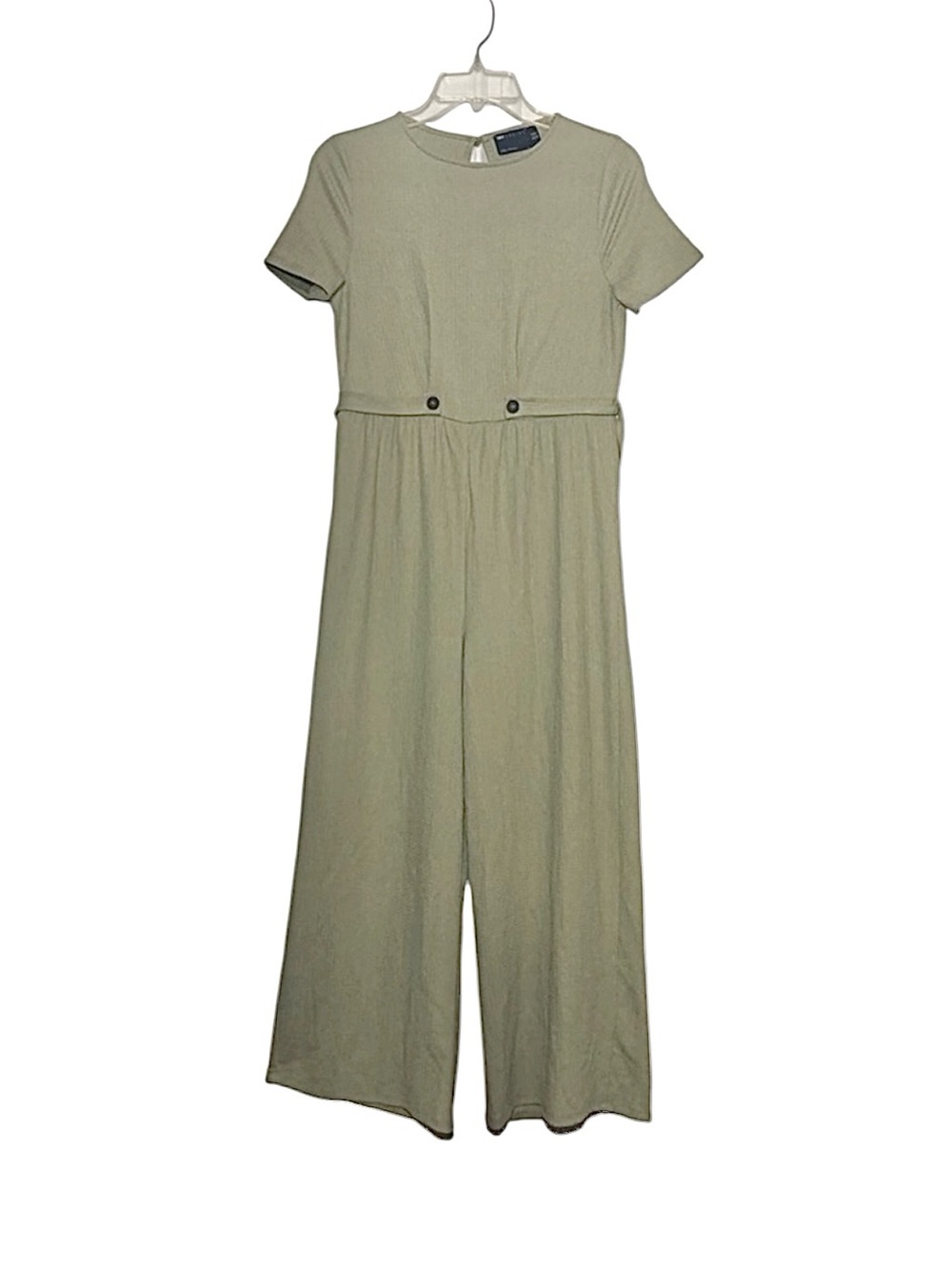 ASOS DESIGN Back Button and Tie Detail Short Sleeve Stretchy Jumpsuit in Olive 0